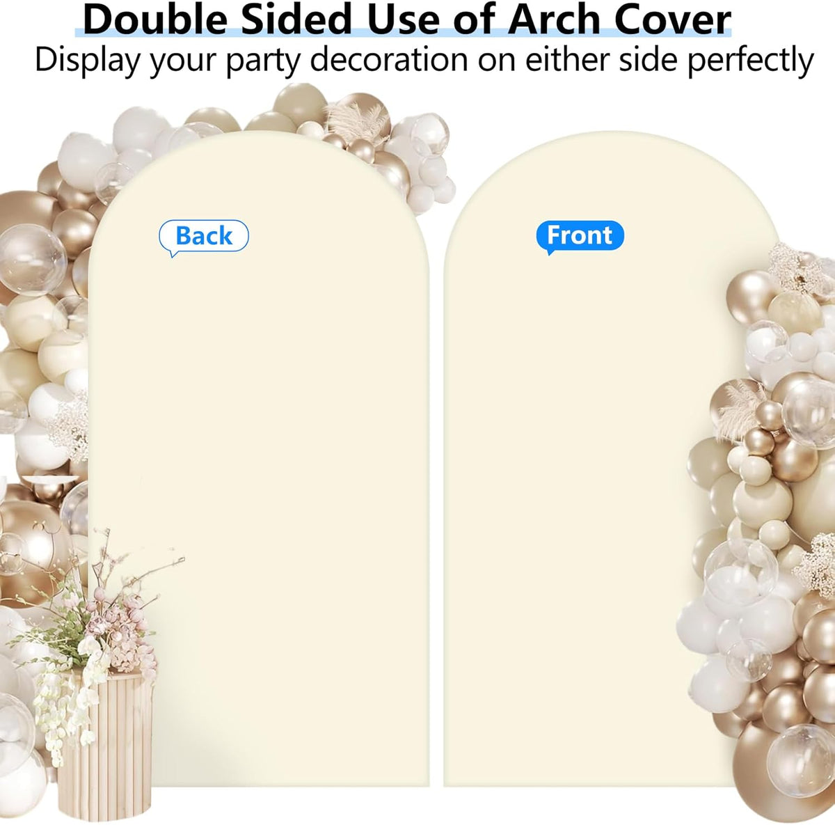 HEMMOTOP 7.2 ft Light Beige Arch Backdrop Cover (No Arch Stand), Ivory Spandex Arch Covers Stretchy