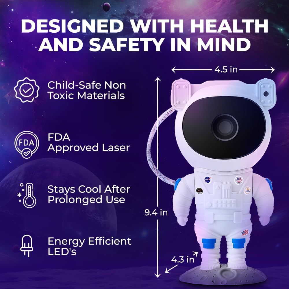 Mind-Glowing Astronaut Galaxy Projector - Spaceman Projector with Remote, Timer, Star & Nebula