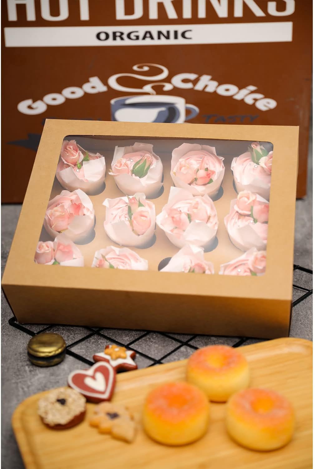 Bakepacker Auto-pop up 12 Cupcake Containers 6-Packs Brown Cupcakes Carrier, 12 Cupcake Boxes with