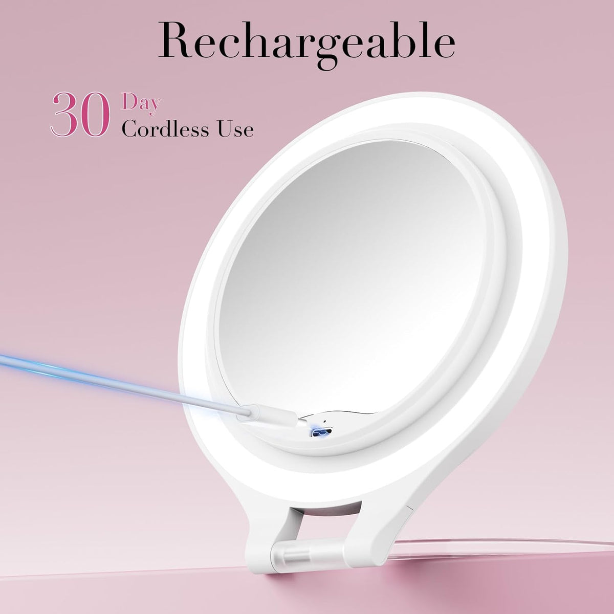 FASCINATE Magnifying Mirror with Light 10X/1X, Double Sided Travel Mirror with Light, Rechargeable
