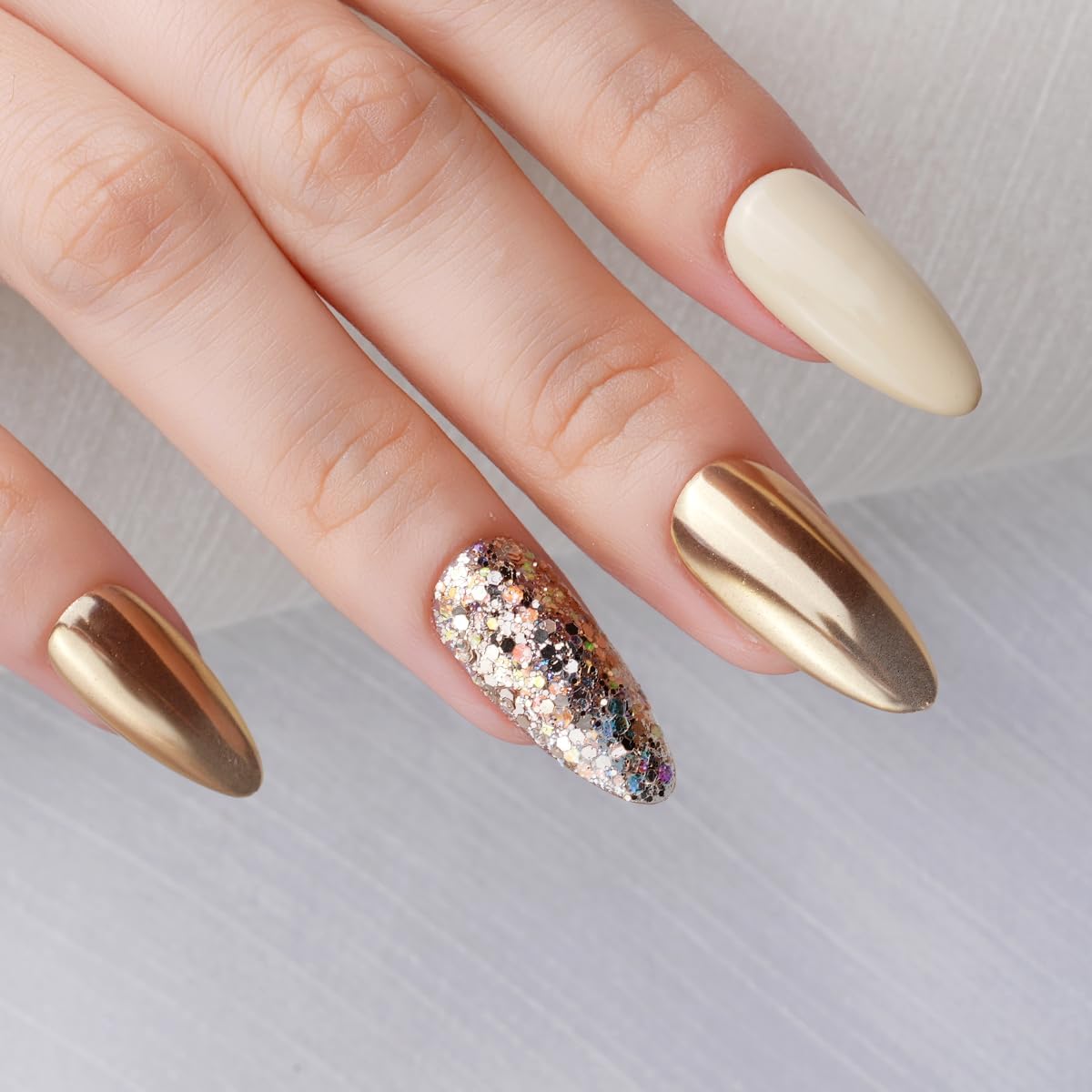 Pretty Diva Chrome Nail Powder - Champagne Gold Mirror Effect Nail Chrome Powders, Highlight