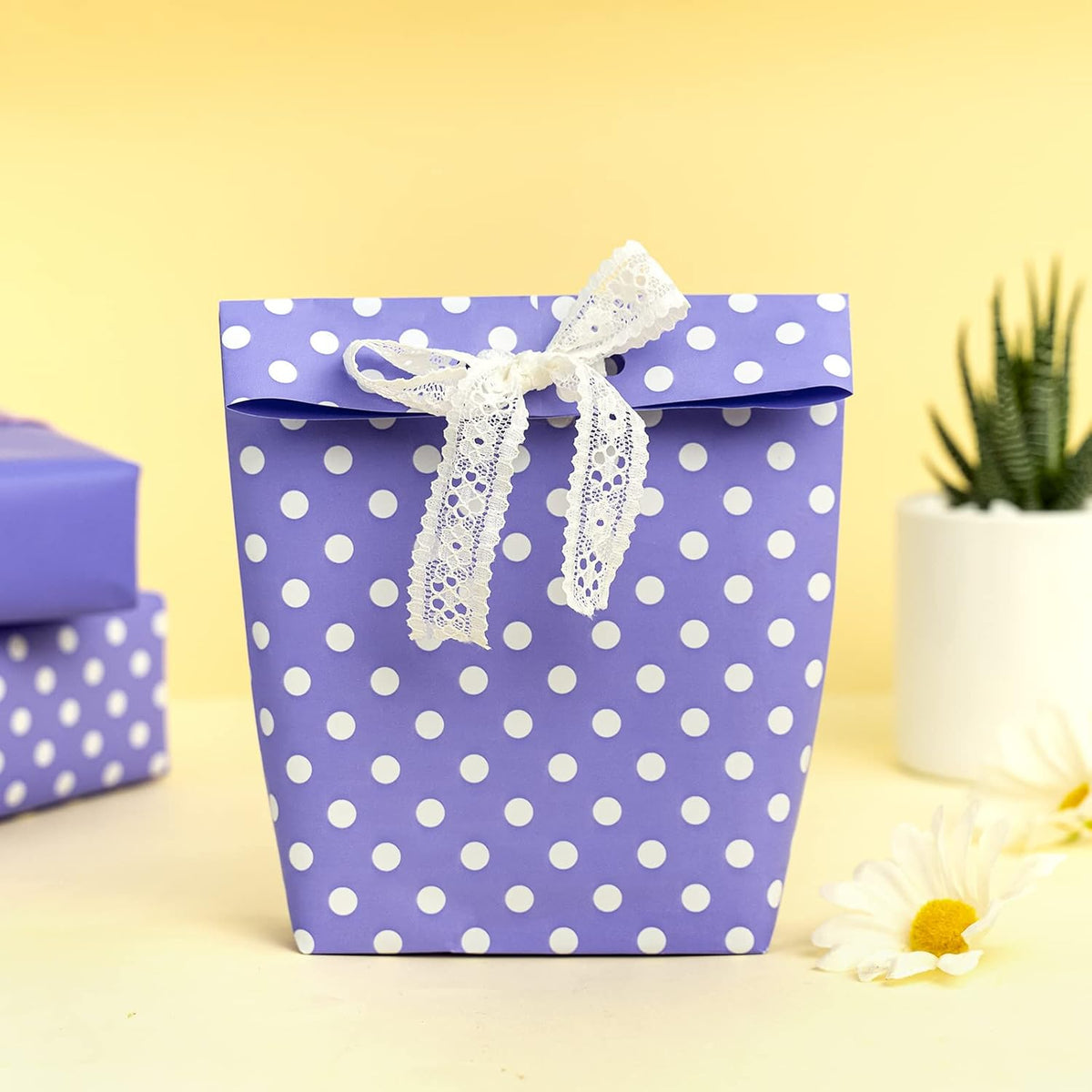 WRAPAHOLIC Reversible Wrapping Paper - Mini Roll - 17 Inch X 33 Feet - Light Purple and Polka Dot