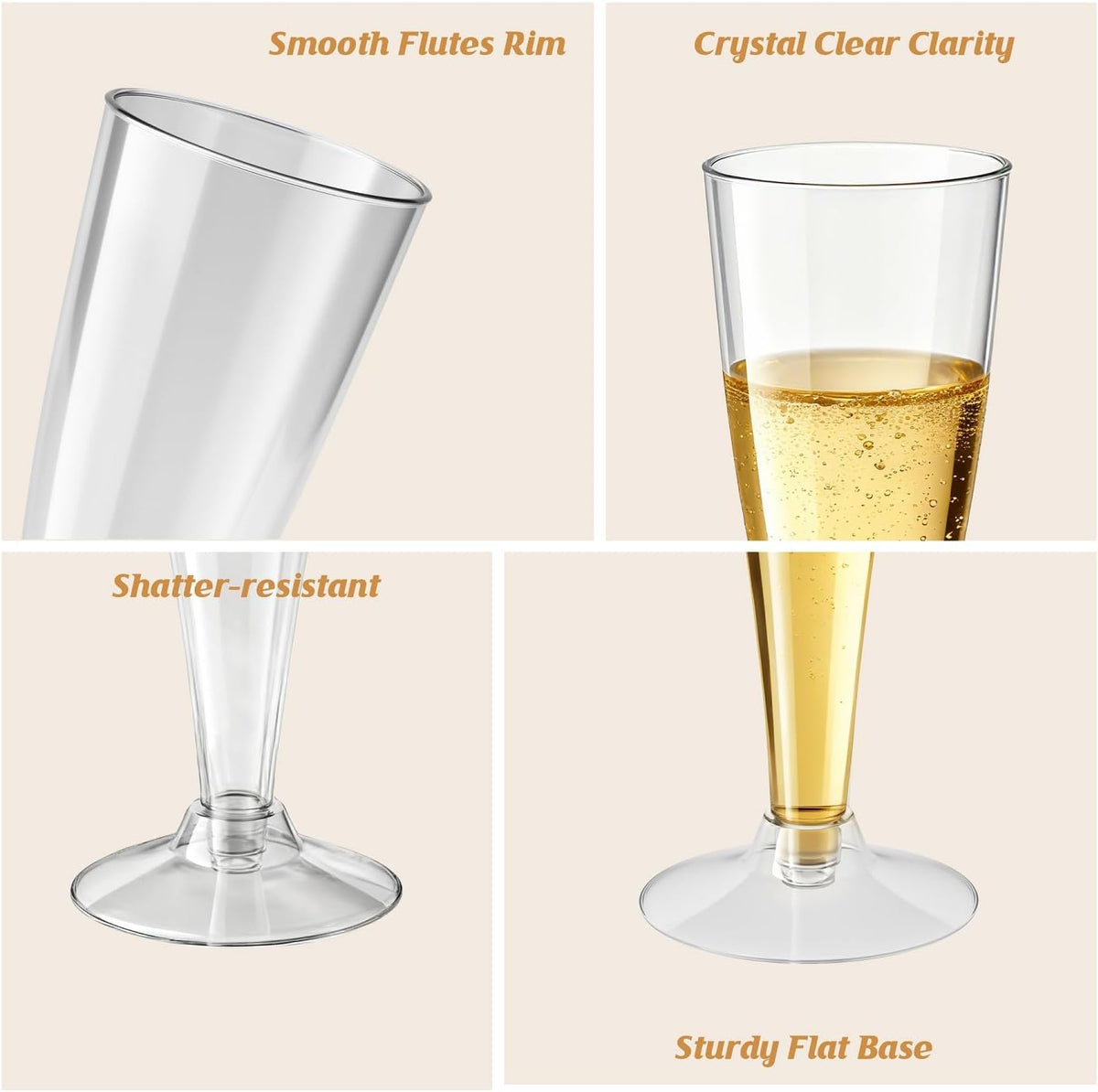 100 Pack Clear Champagne Flutes Plastic Wine Glasses Disposable, 4.5 Oz Transparent Mimosa Glasses