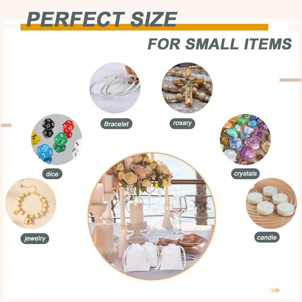 Shintop 50pcs Little velvet gift bags, 3x4inch White Jewelry Bags Drawstring Coin Pouches for Party