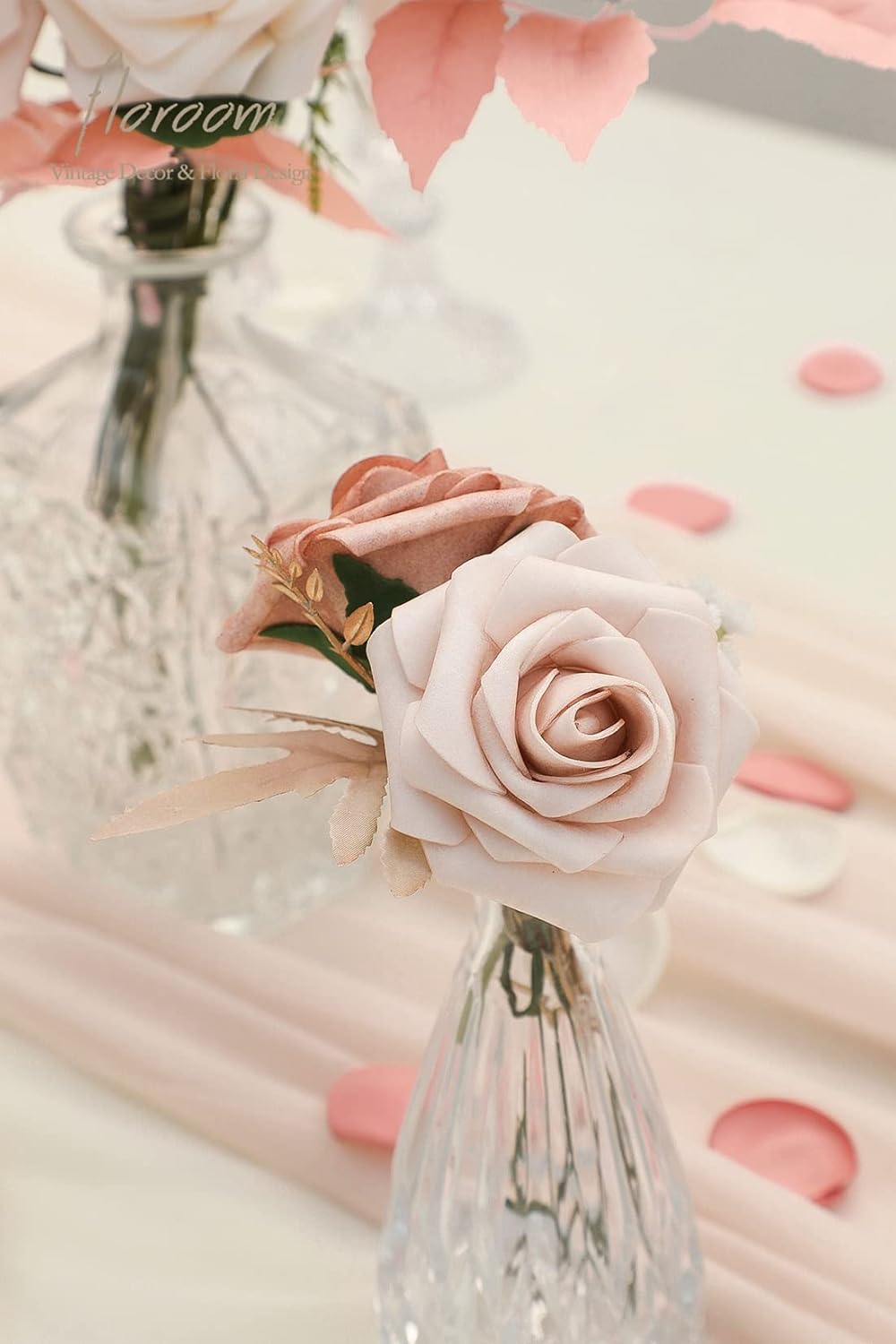 Floroom Artificial Flowers 25pcs Real Looking Warm Taupe & Nude Foam Fake Roses with Stems for DIY