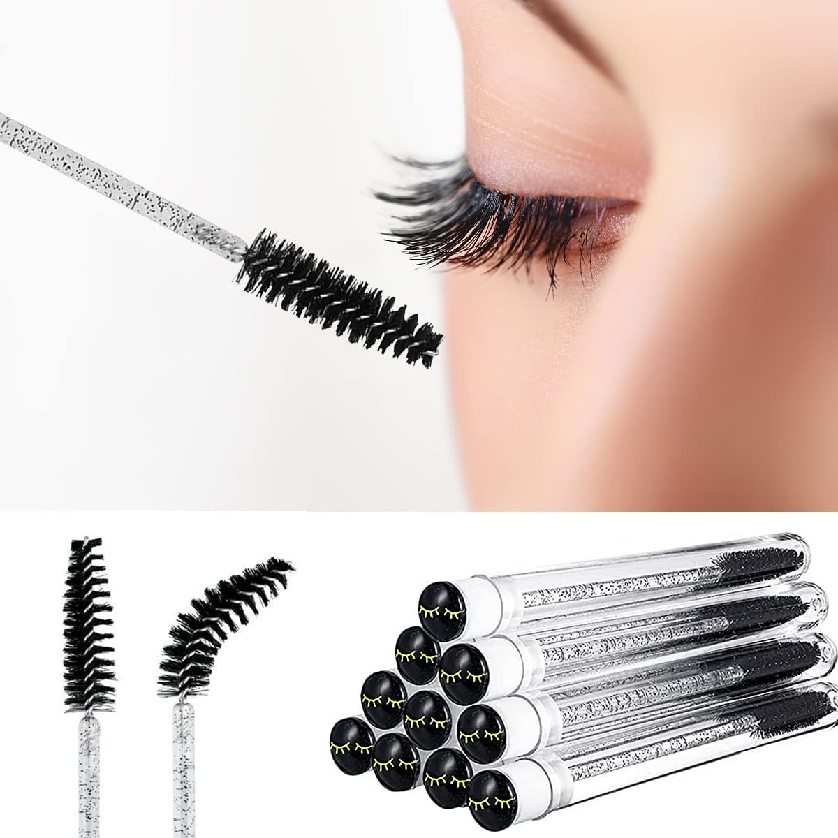 Mascara Wand Brushes Tubes Set-70 Pieces Disposable Eyelash Brushes Replacement with 20 Pieces