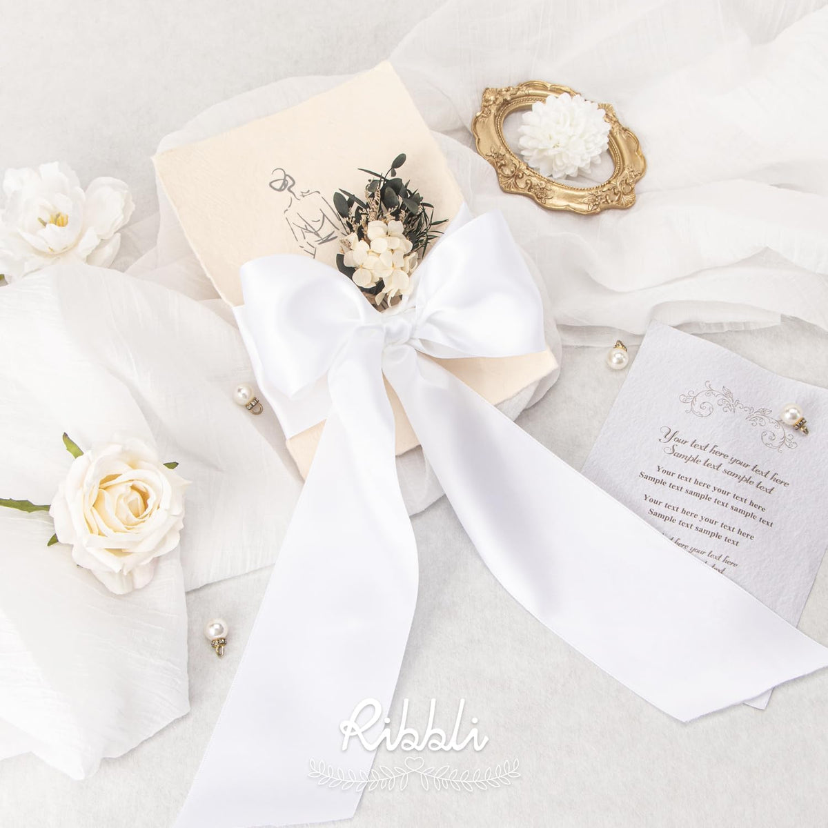 Ribbli White Double Faced Satin Ribbon, 3” x Continuous 10 Yards,Use for Bows Bouquet,Gift