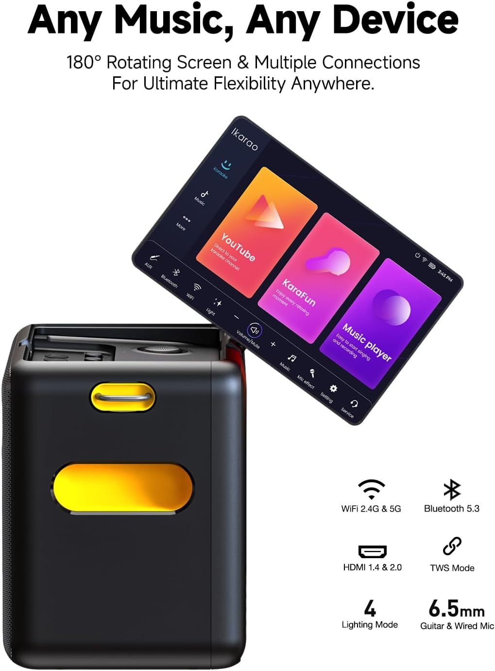 Ikarao Karaoke Machine with Microphone Stand, Portable Bluetooth Speaker for Party, Backyard