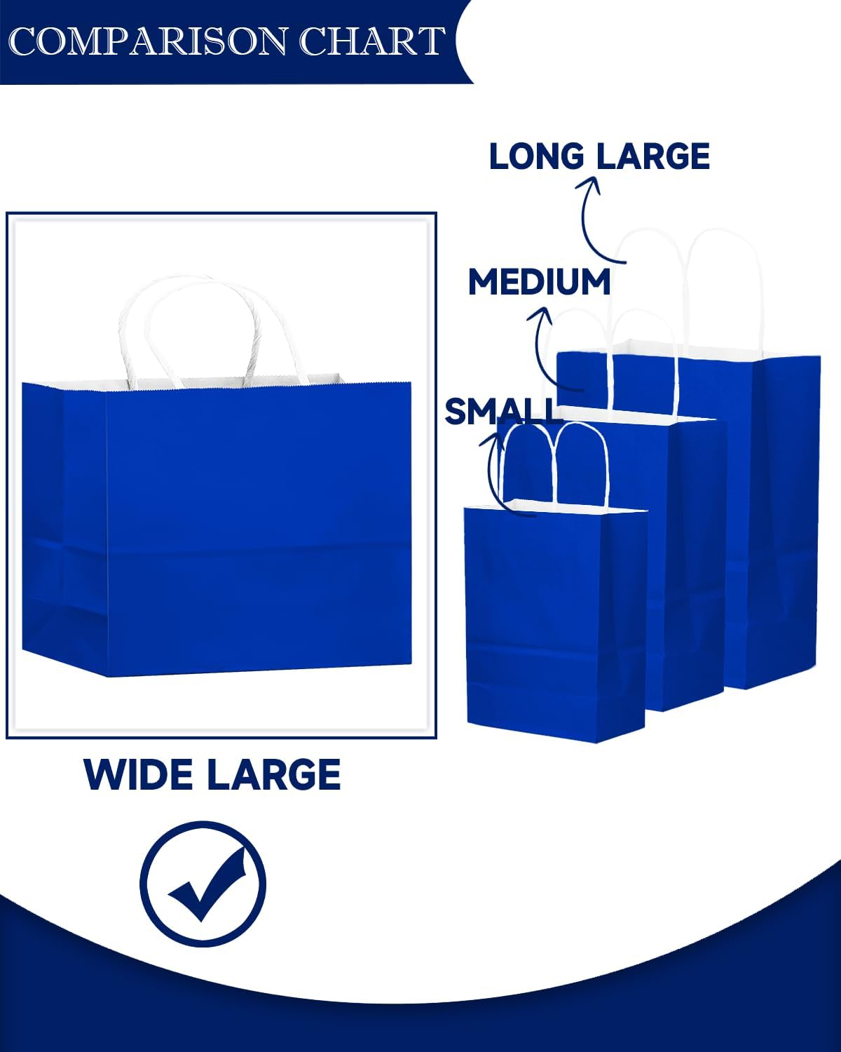 qiqee 100PCS Large Gift Bag with Handles Bulk 13"x4.5"x10" Gift Bags Diamond Blue Multiple Uses