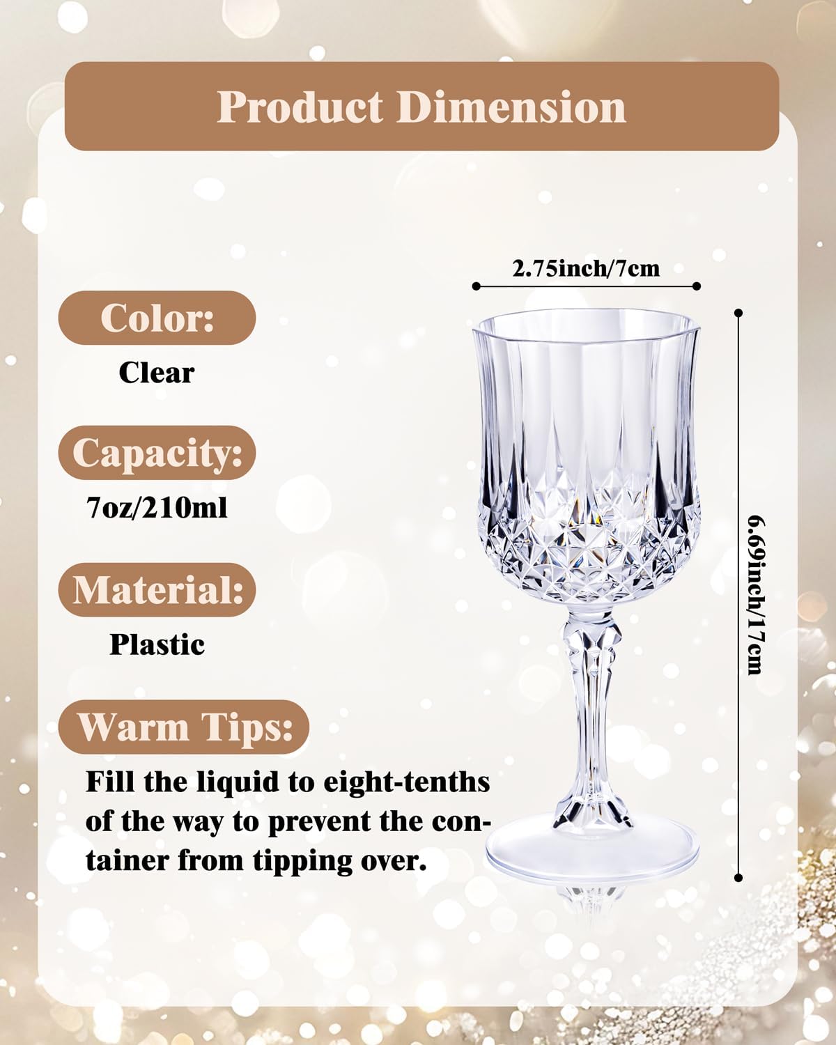 Ciaell 24PCS Plastic Wine Glasses - 7 Oz Plastic Goblets for Party - Clear Vintage Drinking Glasses