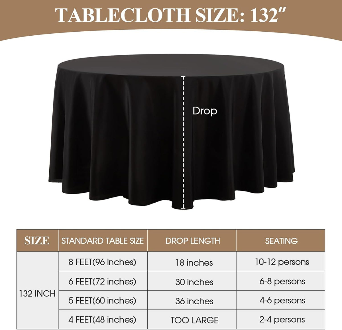 Round Tablecloth 132 Inch 10 Pack Black Tablecloths Washable Decorative Linen Polyester Table