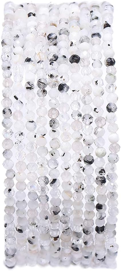Faceted Natural White Spectrolite Stone Round Loose Semi Gemstone Beads for Jewelry Making 2-2.5mm