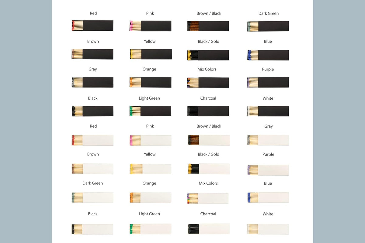 10 Boxes - Customized Matchboxes Colorful Tips (Wedding Design #5, 4" Matchboxes) (4" Matchsticks