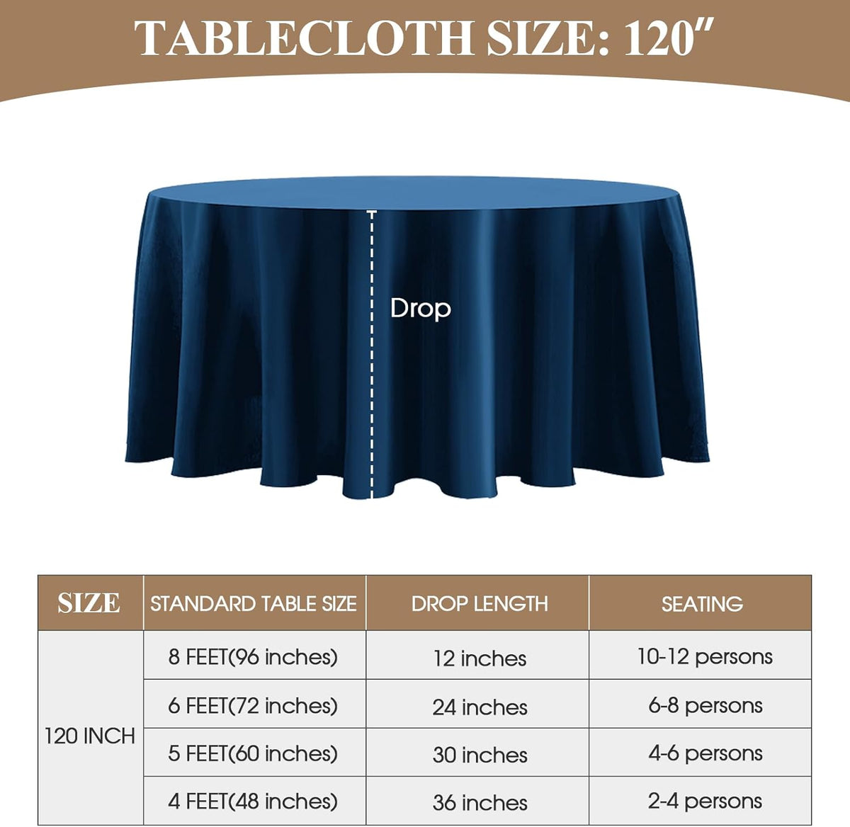 Round Tablecloth 120 Inch Tablecloth 6 Pack Navy Blue Table Cloths Washable Decorative Linen