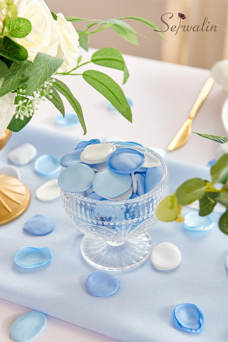 Serwalin 300Pcs Silk Rose Petals Flower Petals for Christmas Weddings Proposal Blue and White