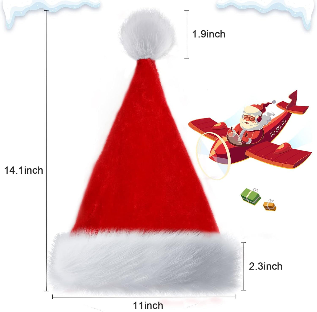 Christmas Hats, Santa Hat for Kids/Baby Unisex Warm Comfort Red Velvet Holiday Xmas Hat for New