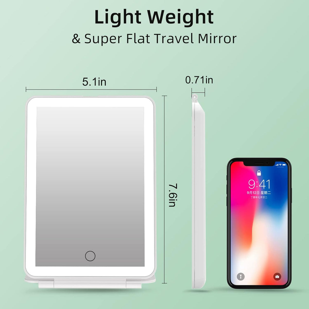 FUNTOUCH Rechargeable Portable Makeup Mirror with 72 LED Lights, Travel Lighted 1X/5X