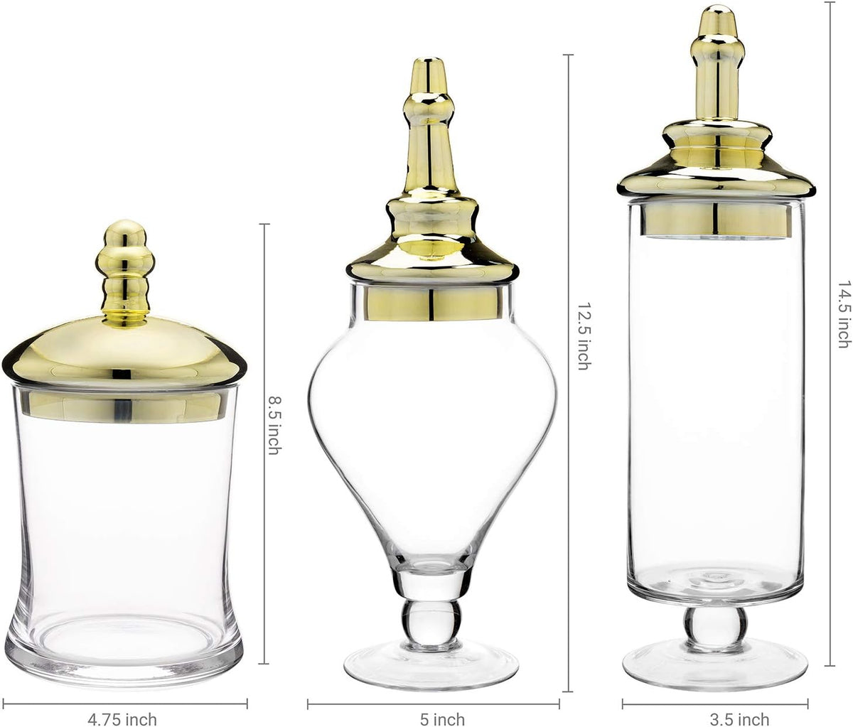 MyGift 3 Piece Set Antique Clear Glass Bathroom Apothecary Jars with Lid, Wedding Centerpiece