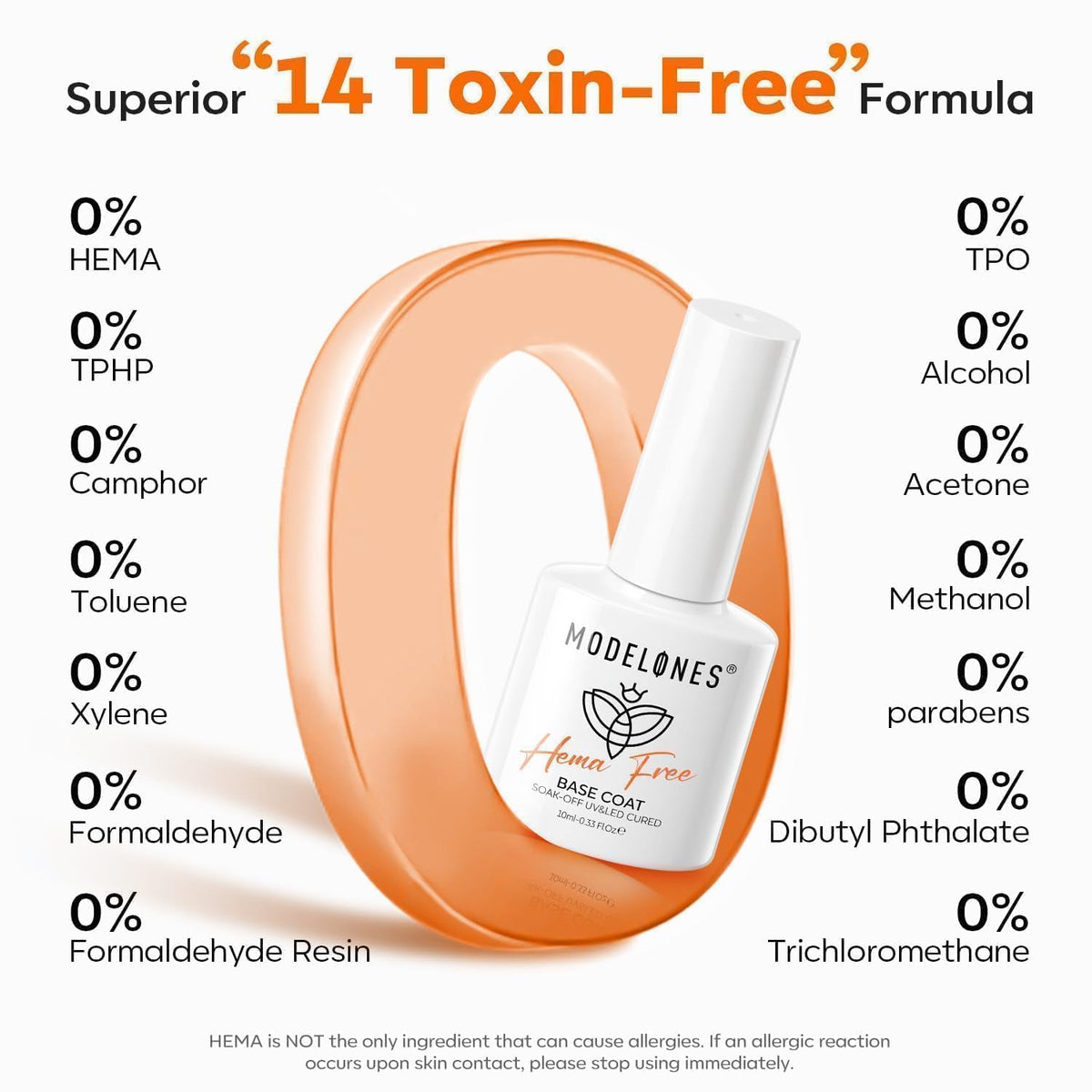 modelones Hema-Free Gel Base Coat, No Wipe Base Coat Gel Nail Polish Hypoallergenic Clear Color
