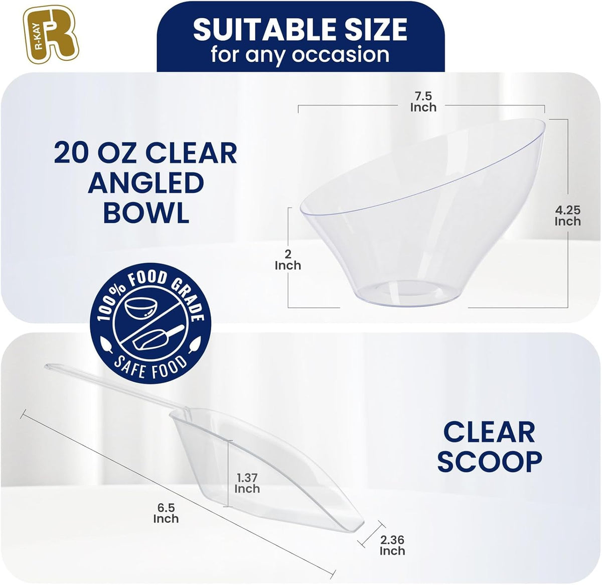 R-kay 16 Pcs Candy Bowls And Plastic Scoops Set - 8 Clear Plastic Candy Bowl 20 Oz And 8 Scoop 6.5