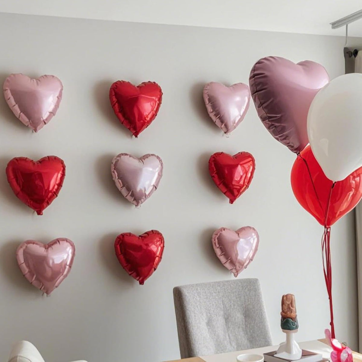 Pastel Pink Red Heart Balloons,12Pcs 18 Inch Baby Pink Foil Love Heart Shaped Balloons for Women