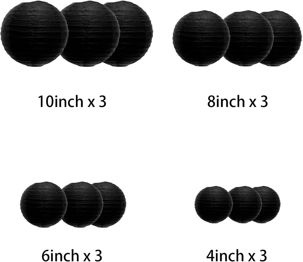 Black Paper Lanterns Decorative, Chinese/Japanese Hanging Round Paper Lanterns Decorations for