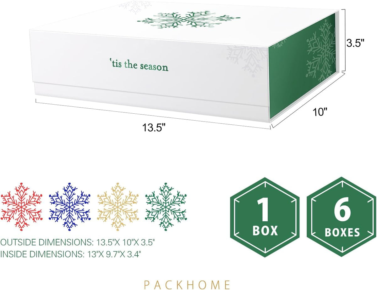 PACKHOME 6 Christmas Gift Boxes 13x9.7x3.4 Inches, Large Gift Boxes with Lids, Sturdy Shirt Boxes