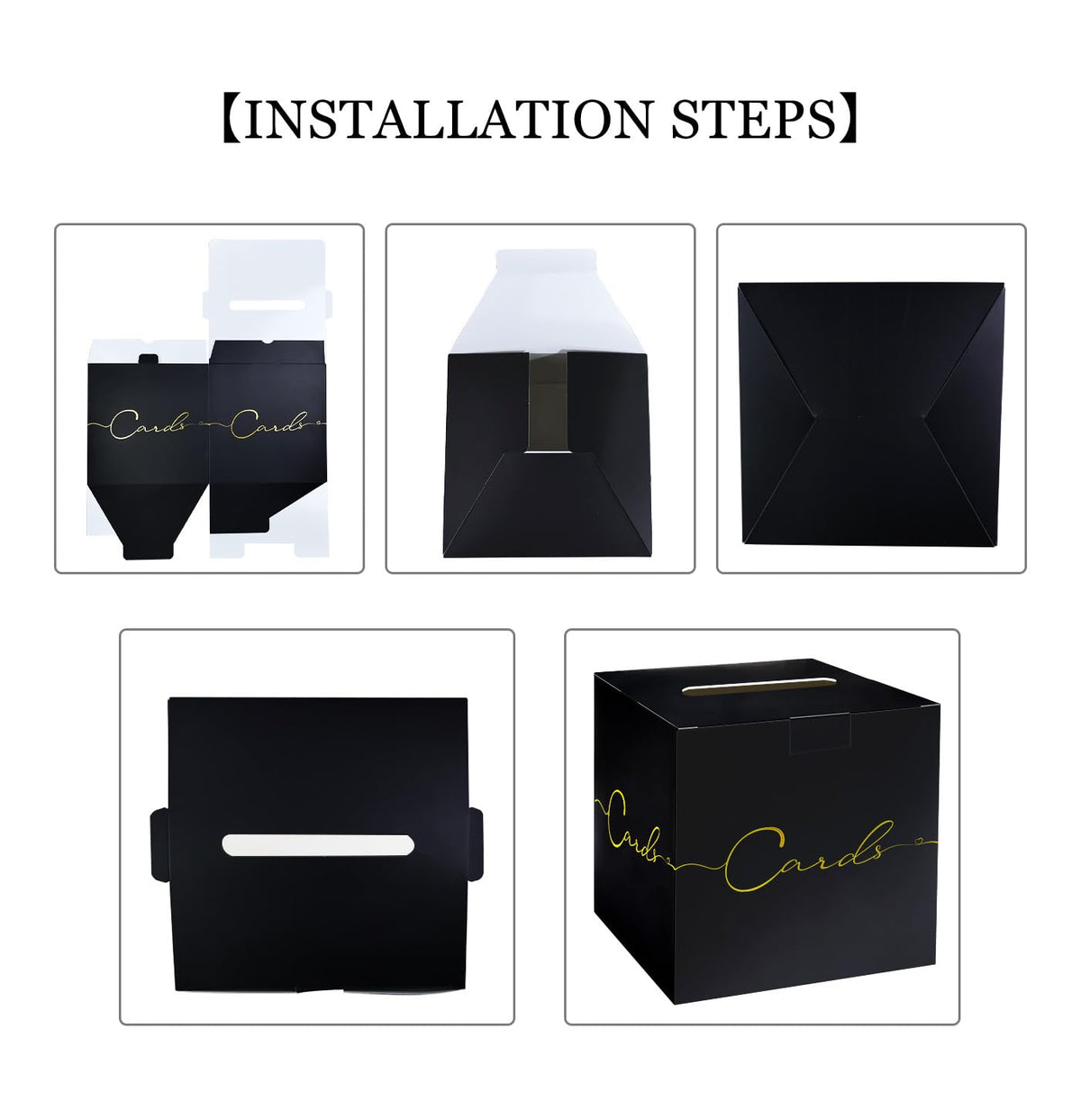 HEIPINIUYE Large Card Box for Party 9.8" x 9.8" Black Gift Card Box Holder with Gold Foil Design