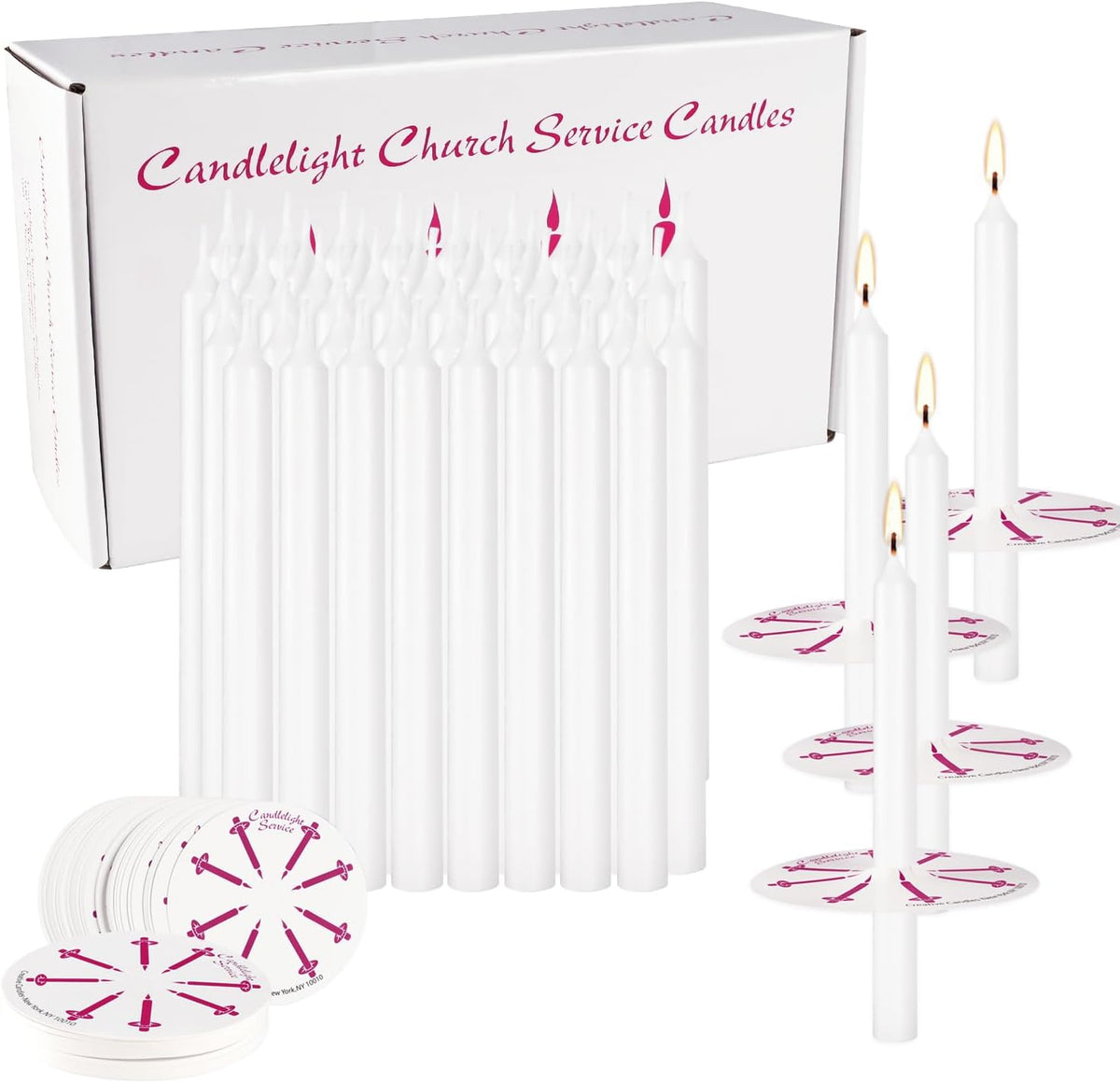 100 White Odorless Taper Candles - Handheld with Drip Protection, 5 Inches - Church & Sabbath