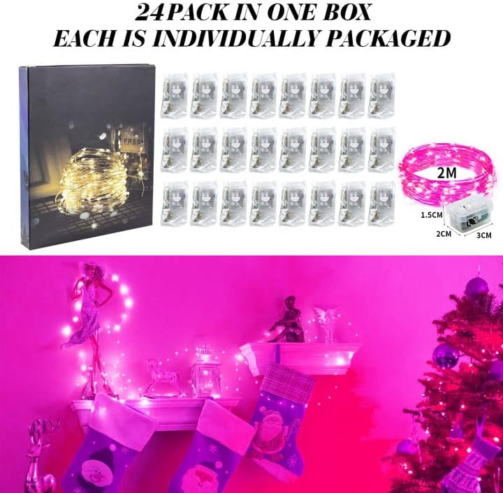 ZGWJ 24 Pack Fairy Lights Battery Operated, 7ft 20 Mini LED Fairy String Lights Silver Wire 3 Modes