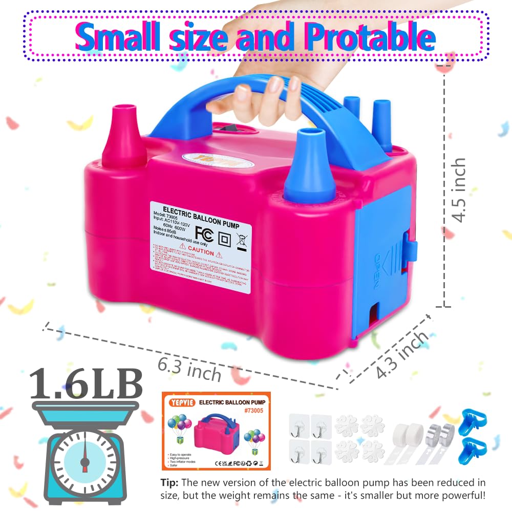 YEPVIE Electric Balloon Pump, Portable 2 Modes Balloon Blower Machine with 14 Balloon Arch Kits