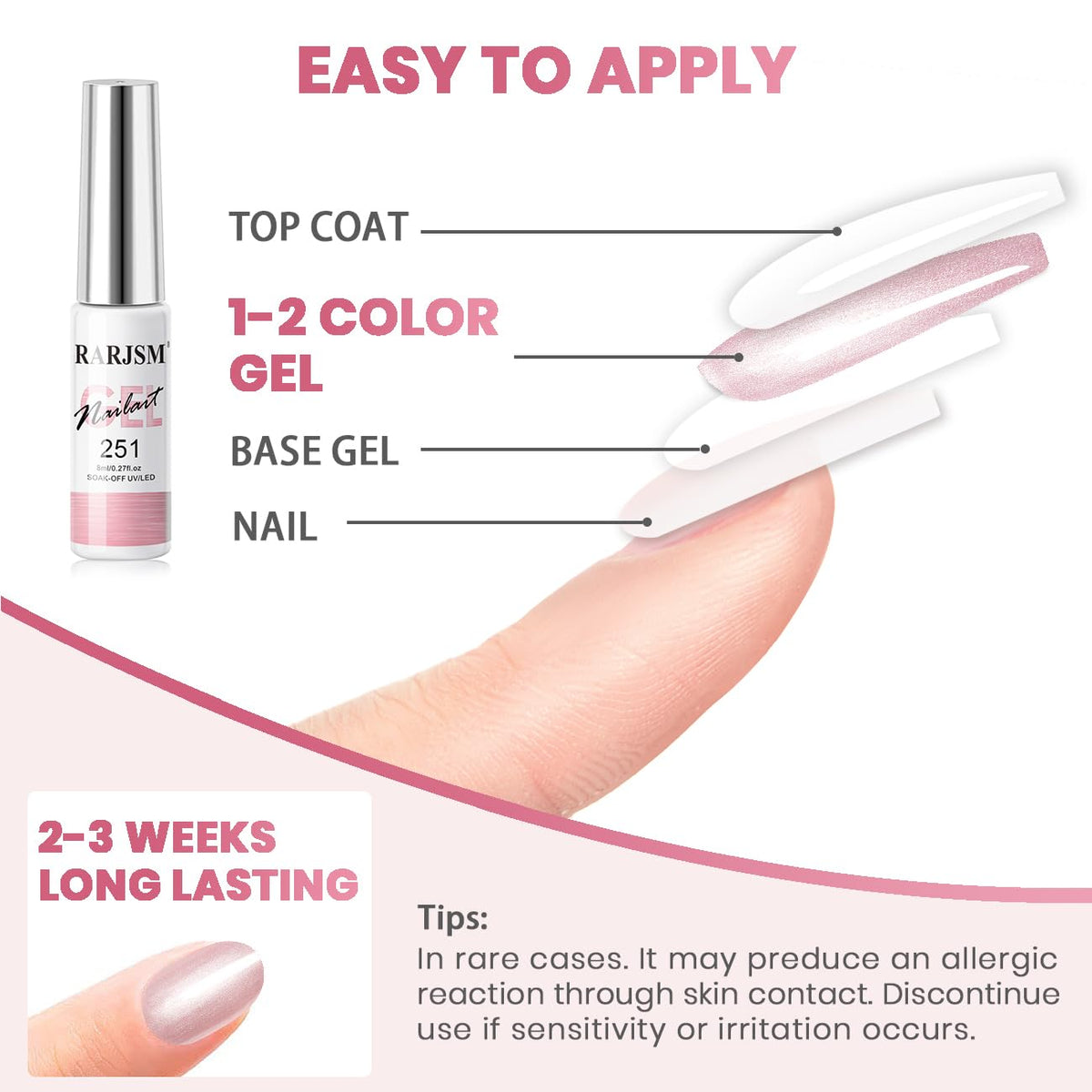 RARJSM Pearl Pink Nail Art Gel Liner Pearlescent Shell Glitter Swirl Effect Gel Nail Polish 8ml