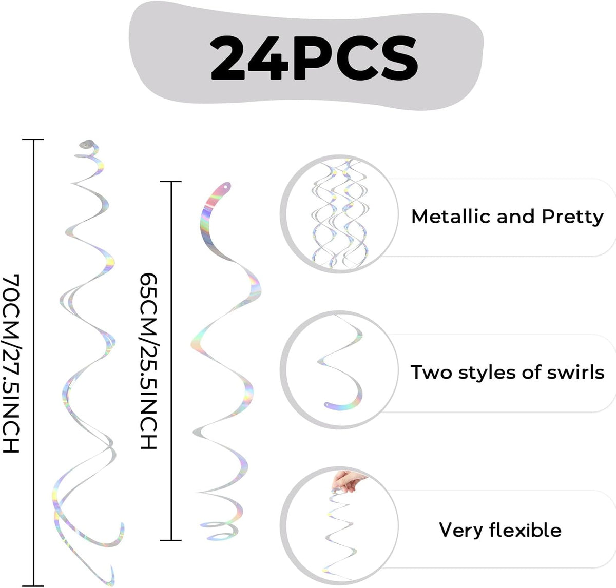 24 PCS Iridescent Hanging Swirl, Shinny Holographic Ceiling Decorations, Plastic Streamer Party