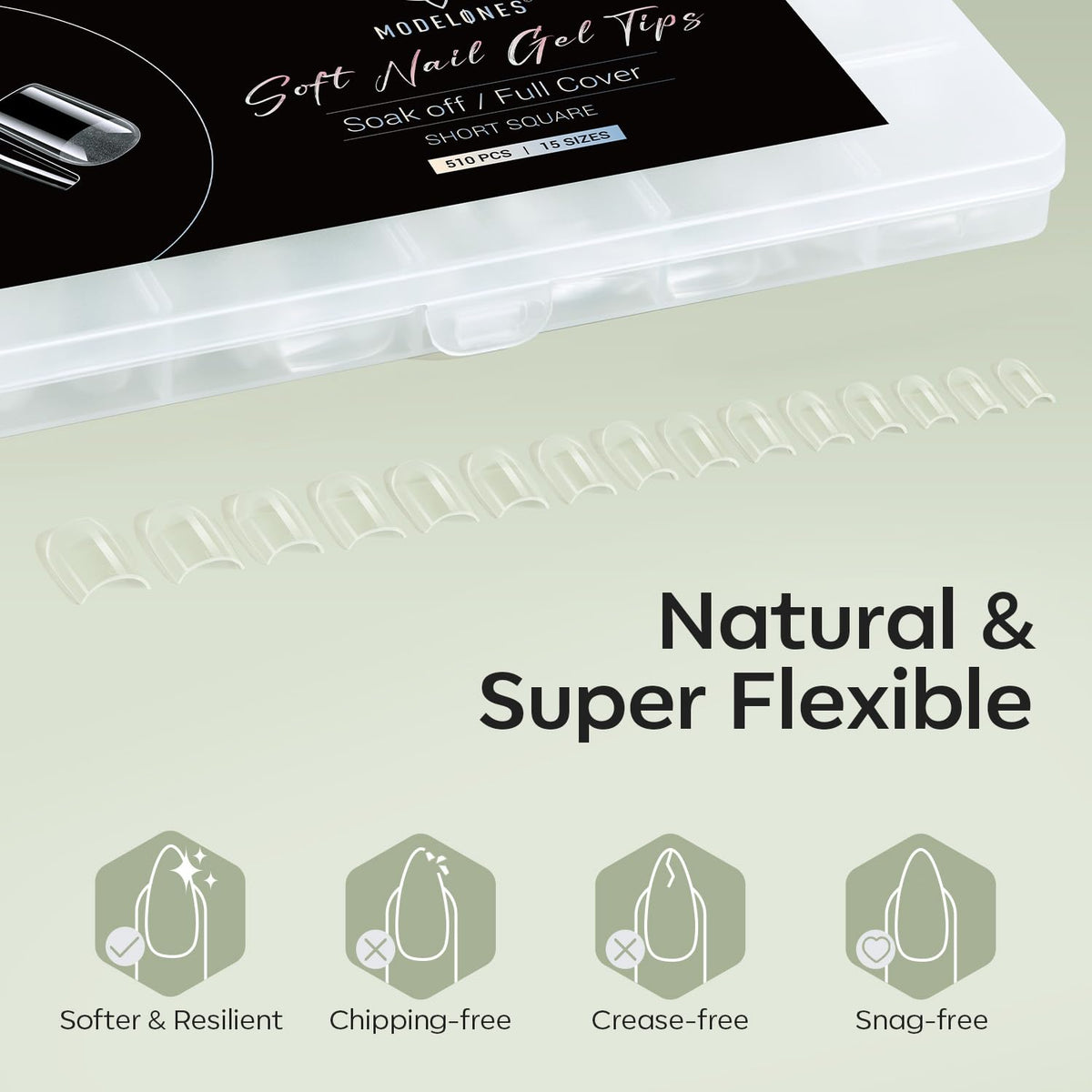 Modelones Short Square Fake Nail Tips - 510Pcs Gel Tips Pre-shaped Half Matte Full Cover Clear