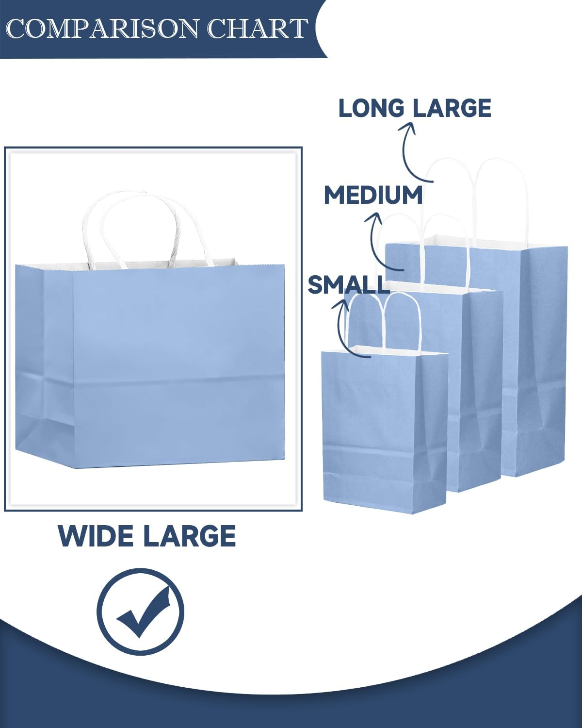 qiqee 100PCS Large Gift Bag with Handles Bulk 13"x4.5"x10" Gift Bags Light Blue Multiple Uses