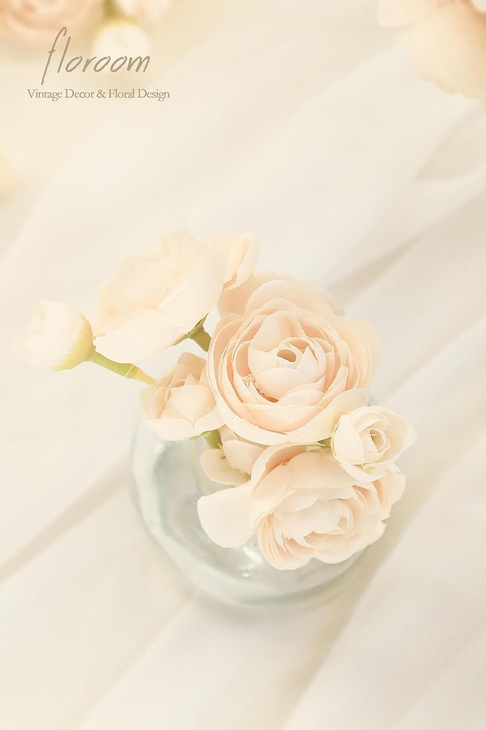Floroom Ranunculus Artificial Flowers 18 Pcs Champagne Faux Silk Mini Ranunculus Bulk Fake Wedding