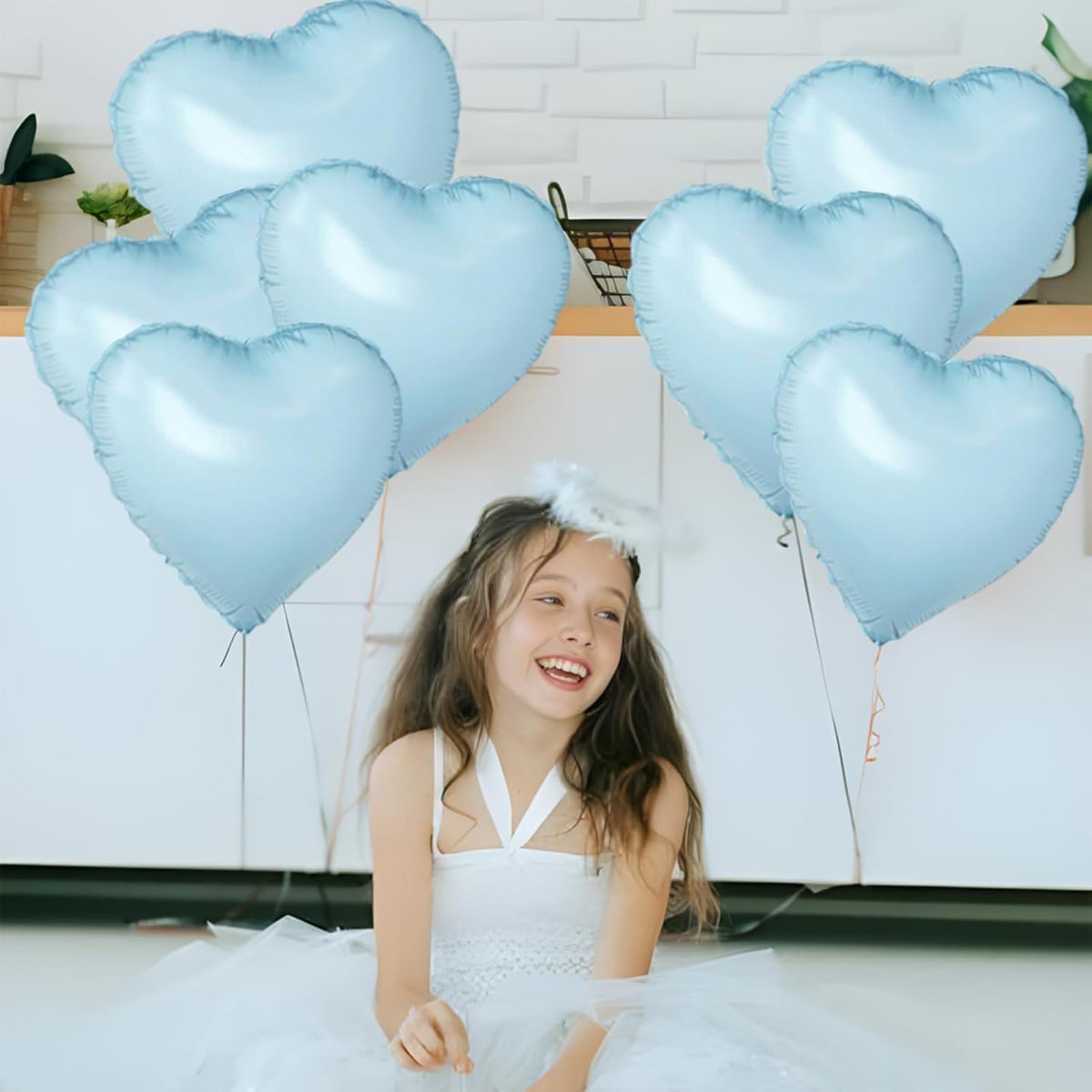 Blue Heart Ballloons,18 Inch Pastel Blue Foil Love Heart Shaped Balloons 12Pcs Baby Blue love