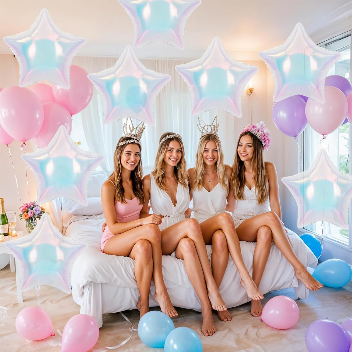 Iridescent Star Balloons, 18 Inch Iridescent Holographic Star Shape Balloon, 9PCS Clear Balloon for