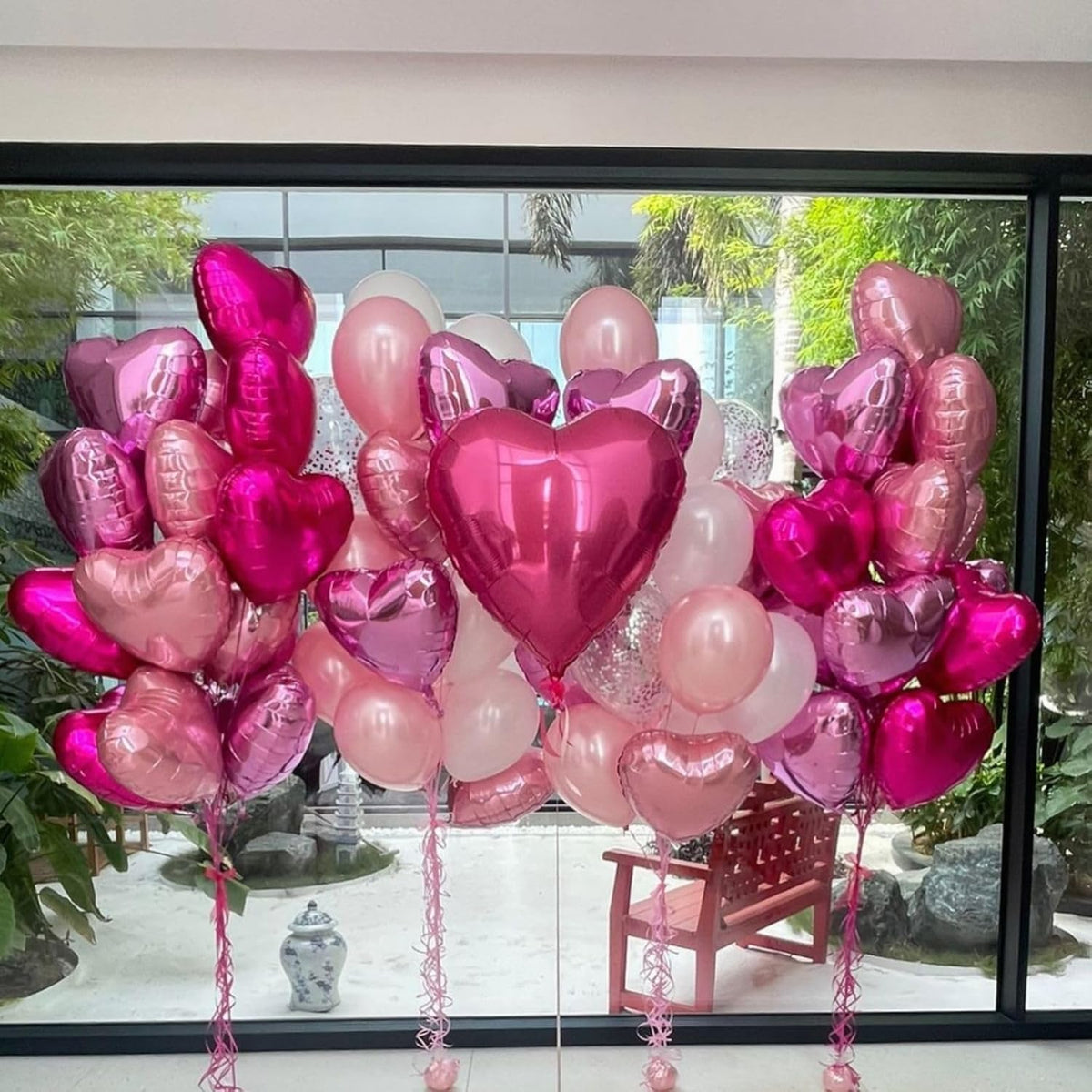 12 Pcs Heart Balloons, 18 inch Pink Heart Shaped Balloons, Big Helium Balloon,Love Foil Balloon for