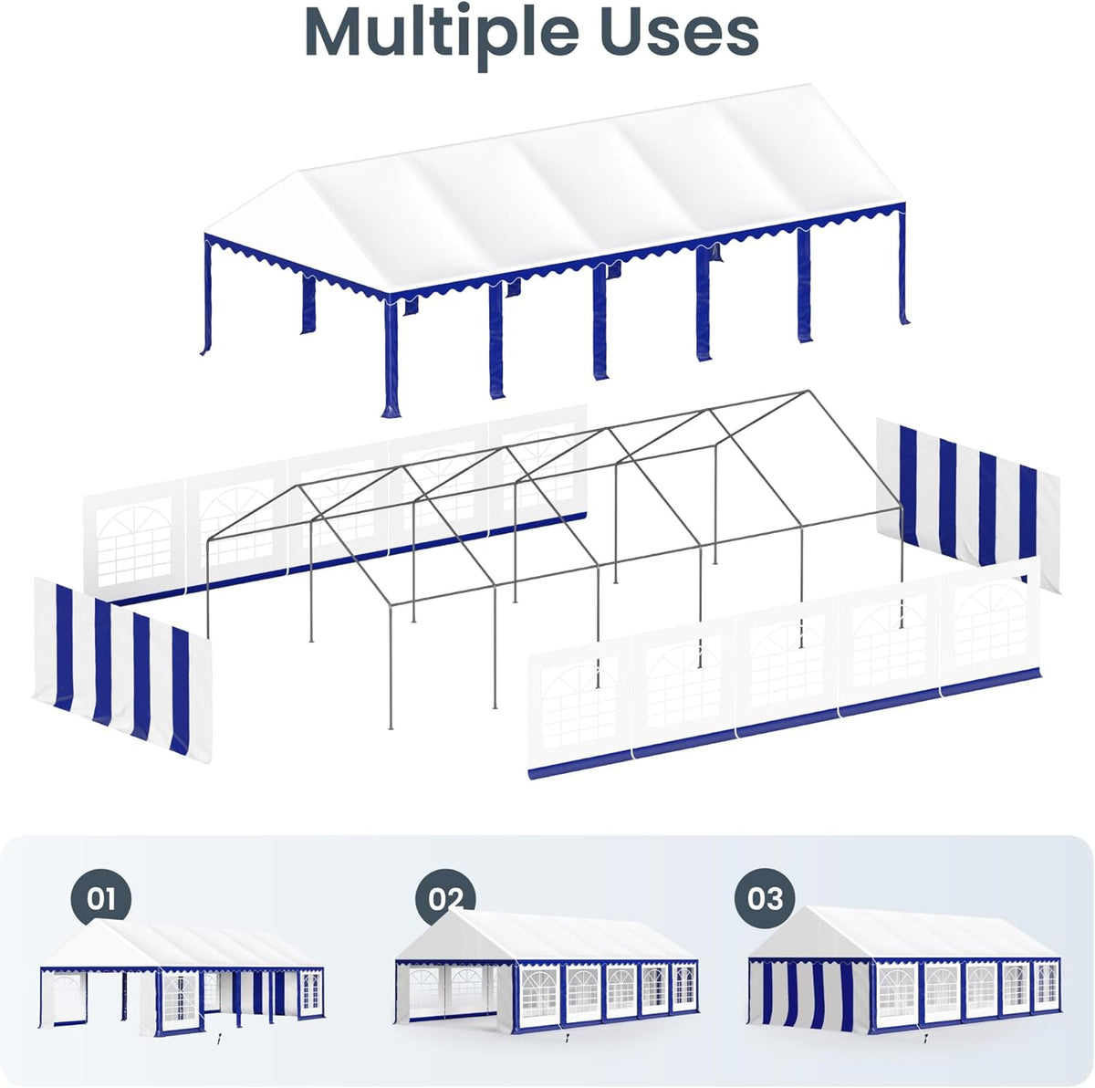 PHI VILLA 32'x16' Outdoor Heavy Duty Party Tent Large Commercial Canopy Wedding Event Shelter with