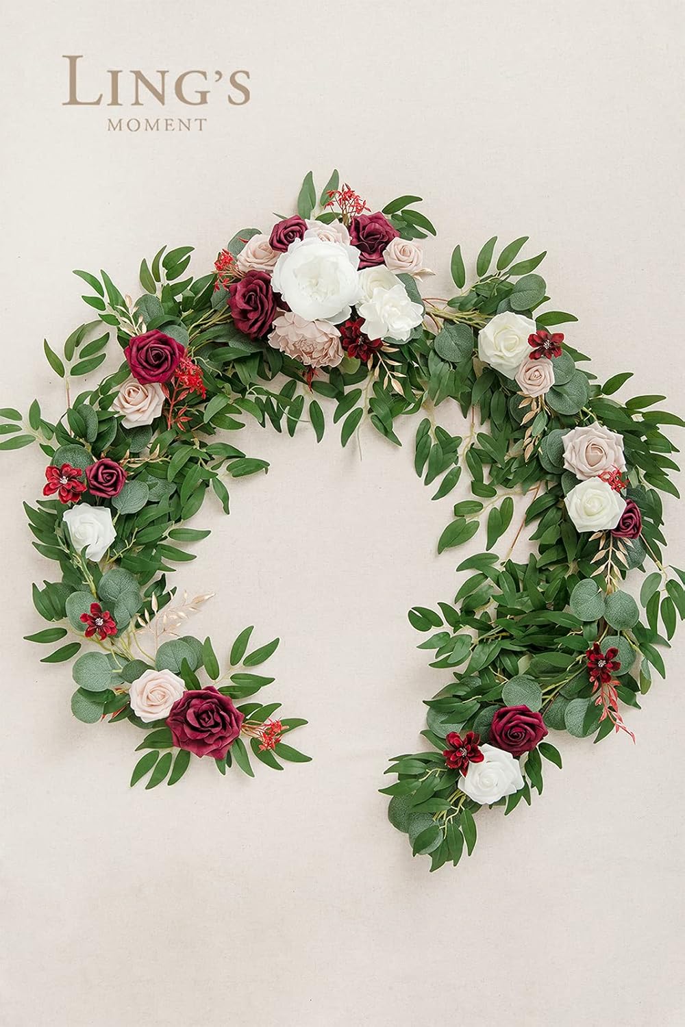 Ling's Moment Flower Garland - 6FT Eucalyptus & Rose - Sweetheart Table Decor for Wedding