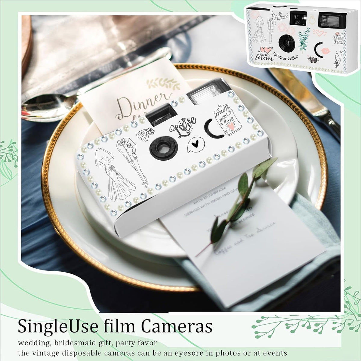 8 Pack Disposable Camera for Wedding 35 mm Film Single Use Camera with Flash Disposable White