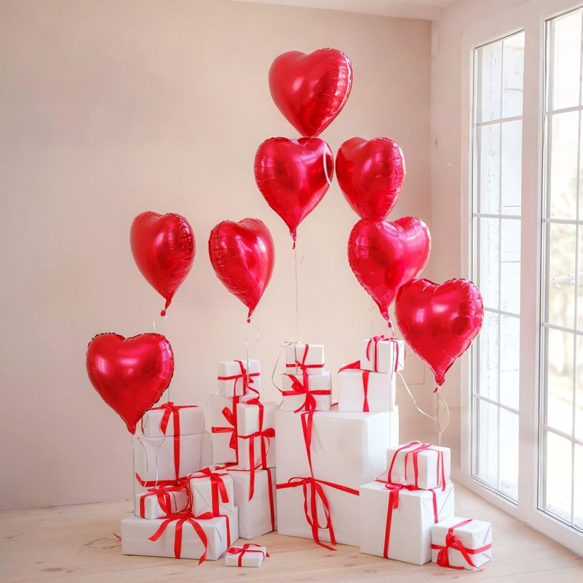 Red Heart Balloons,12Pcs 18 Inch Red Foil Love Heart Shaped Balloons for Girl Valentines Day