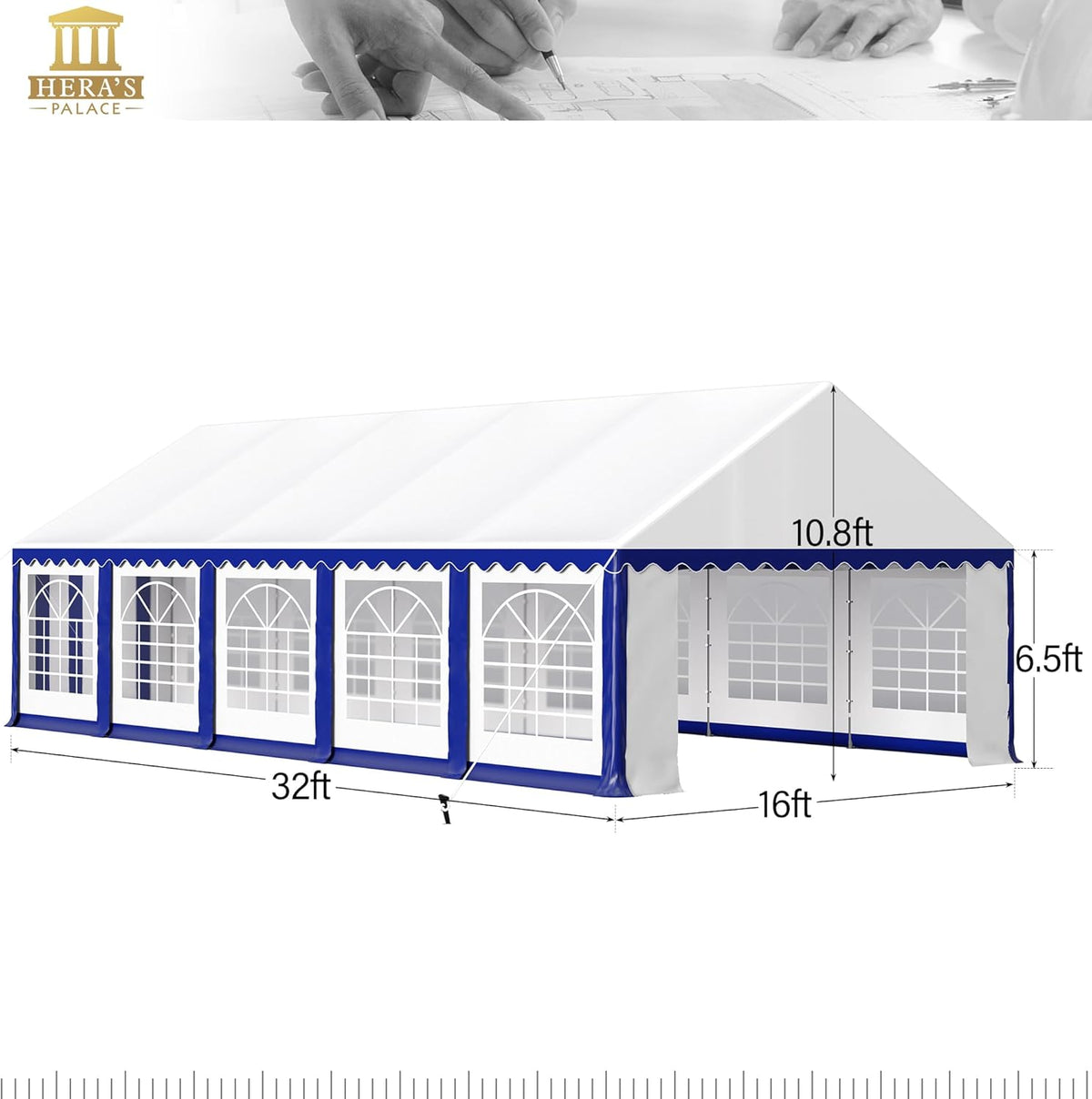 HERA'S PALACE 16'x 32' Outdoor Tents for Parties Large Canopy Tent with 12 Removable Sidewalls