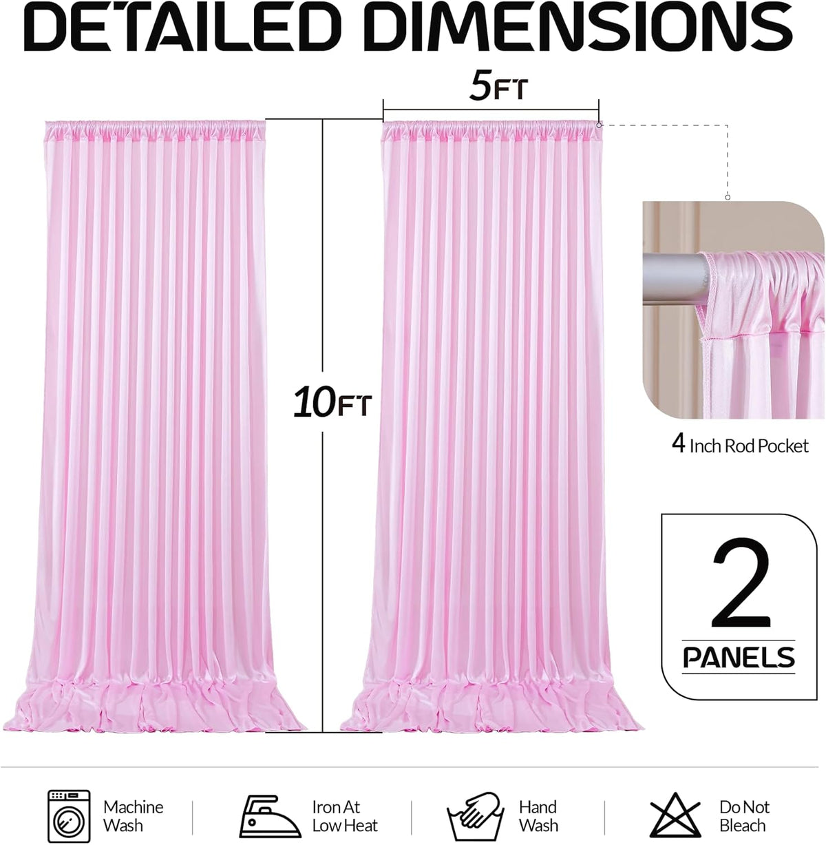 Pink Satin Backdrop Curtains 2 Panels - Glitter Photo Drapes for Baby Shower, 10x10FT Shimmer Back