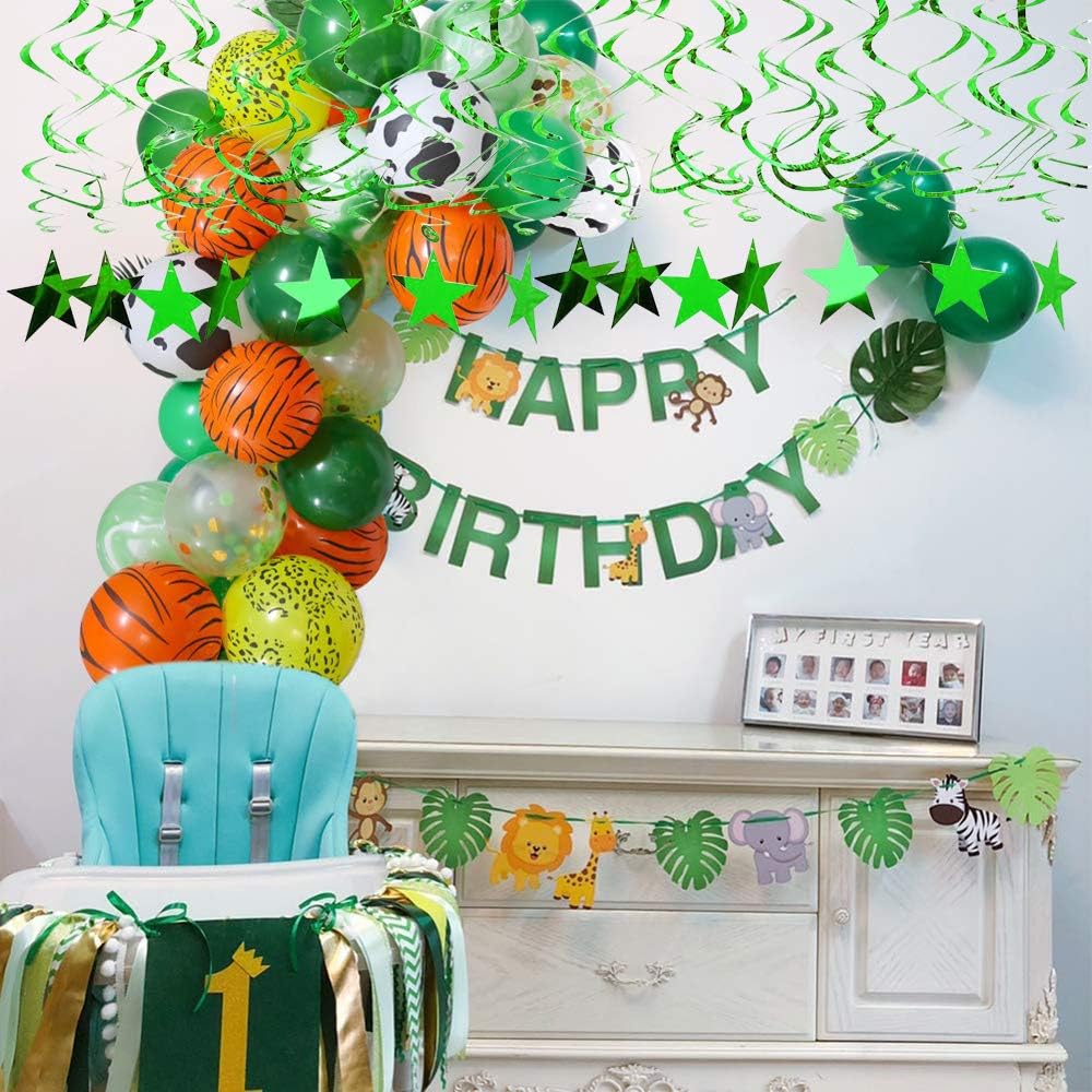 BEISHIDA Green Star Hanging Swirl Decorations,Hanging Gold Party Supplies for Graduation Wedding