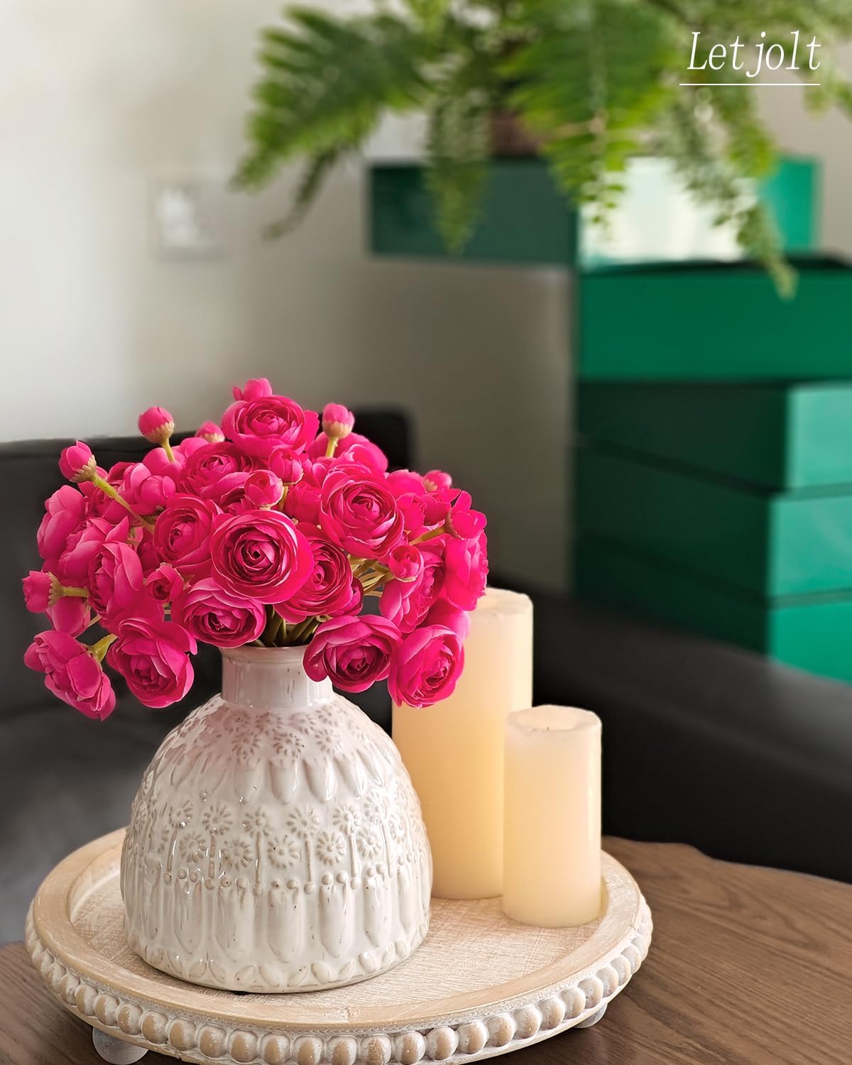 Letjolt Ranunculus Artificial Flower ROSEO Pink Silk Flowers Faux DIY Bouquet for Wedding