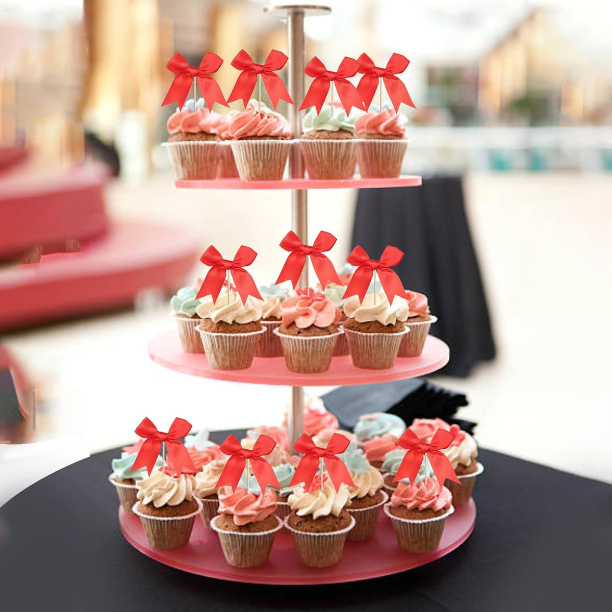 24 PCS Bow Cupcake Toppers Bowknot Cake Toppers Bow Cupcake Picks Bowknot Birthday Party