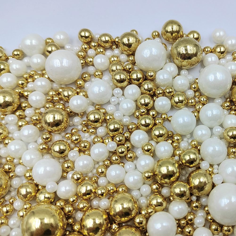 Edible White Gold Sugar Pearls Candy Sprinkles 120G/ 4.23Ounce Baking Cake Sprinkles Cupcake and