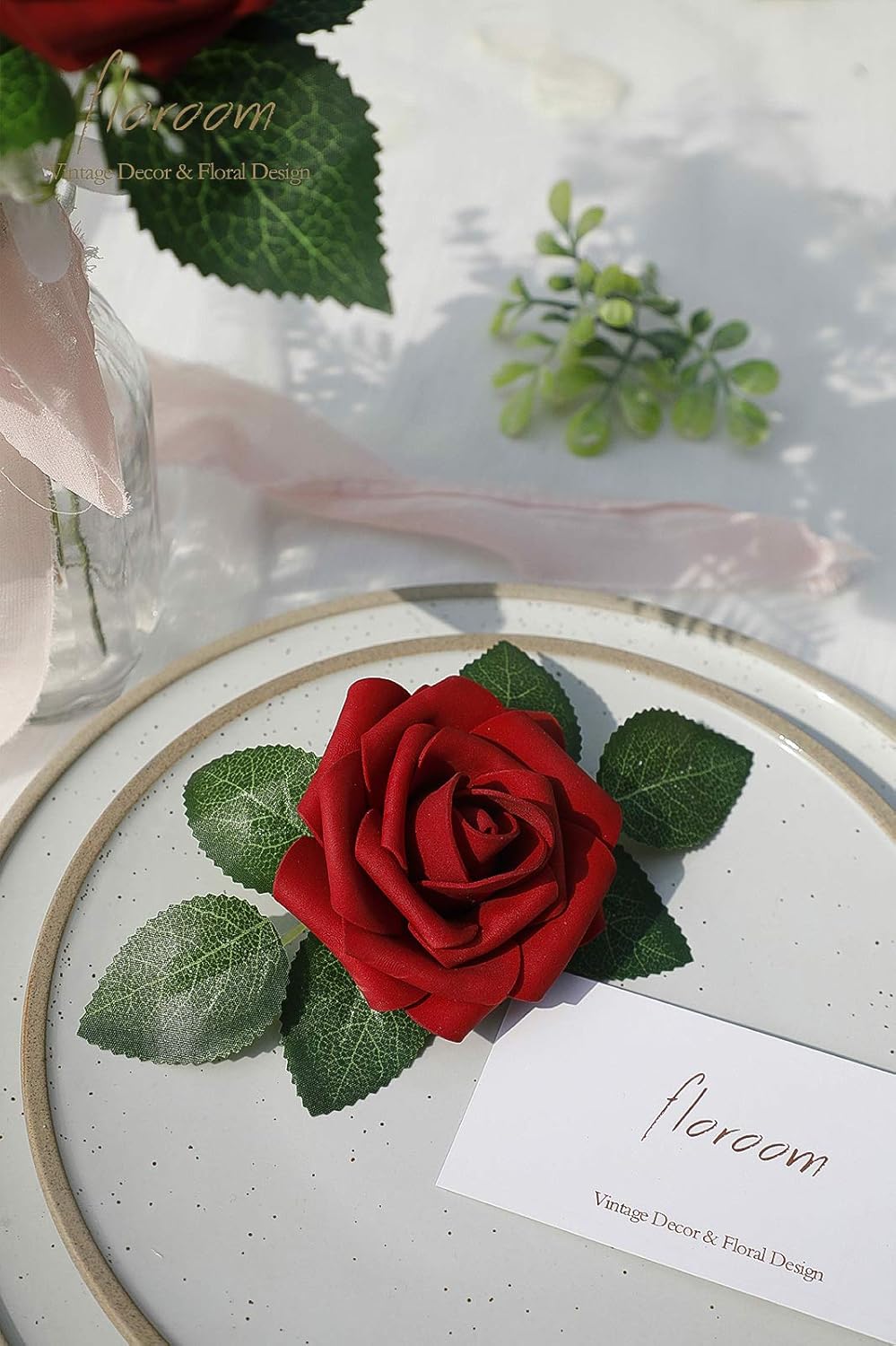 Floroom Artificial Flowers 25pcs Real Looking Dark Red Ombre Colors Foam Fake Roses with Stems for